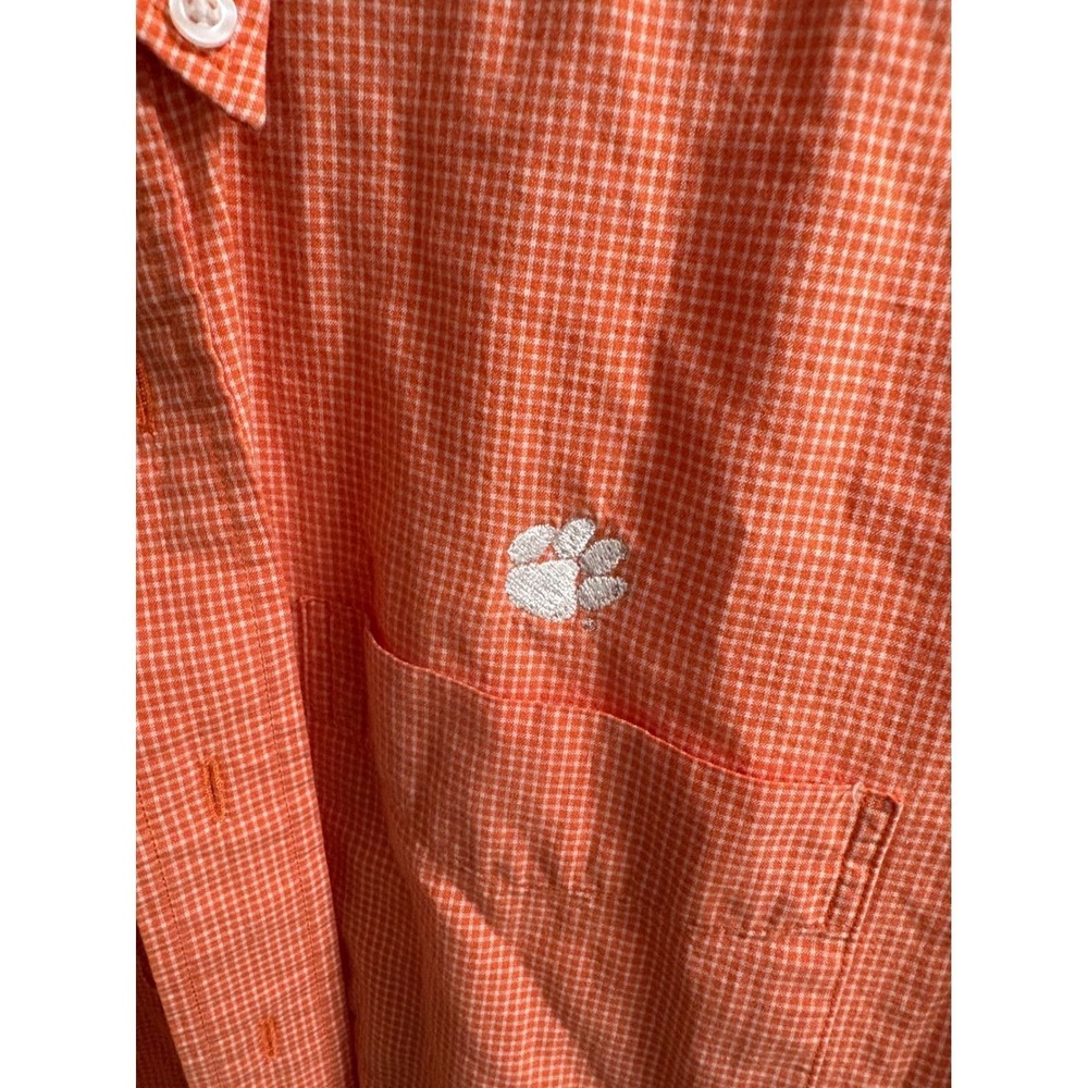 Cutter & Buck Clemson Tigers Orange Gingham Button Down Shirt Mens Medium - Picture 2 of 4